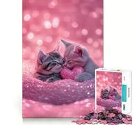 Rompecabezas de 1000 Piezas para Adolescentes Dos Gatitos con corazón, diseño artístico de Corte preciso, Regalo para el Desarrollo cognitivo, Tiempo de Juego Tranquilo, decoración navideña (38x52cm)