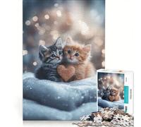 Rompecabezas de 1000 Piezas para Adolescentes Dos Gatitos con un corazón Juego Familiar decoración de Pared para Fortalecer el Amor Entre Parejas 50x75cm