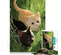 Rompecabezas de 1000 Piezas para Adolescentes Dos Gatitos en Hierba Alta Juego de Ajuste preciso Diversión y Entretenimiento Arte de Pared navideño (38x52cm)