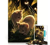 Rompecabezas de 1000 Piezas para Adolescentes Dos Gatitos en la Hierba Alta Juego de Ajuste preciso Desarrolla la Mente y la Habilidad Diversión Tiempo Libre Navidad Arte para el hogar (50x75cm)