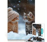 Rompecabezas de 1000 Piezas para Adolescentes Dos Gatitos en la Nieve Juego de Ajuste Desarrolla la Mente y la Habilidad Diversión Tiempo de Ocio Navidad Arte para el hogar (38x26cm)