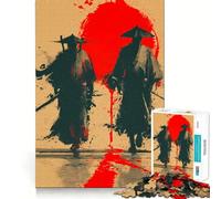 Rompecabezas de 1000 Piezas para Adolescentes Dos Guerreros samuráis con Sol Rojo Decoración Impecable Juguete para ejercitar la Mente Juego para Relajarse Regalo Divertido de Navidad (38x52cm)