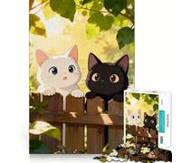 Rompecabezas de 1000 piezas para adolescentes Dos lindos gatos en una cerca de madera Arte de corte preciso Juego cognitivo Regalo ideal para momentos de juego tranquilos Decoración navideña (38x52cm)