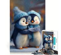 Rompecabezas de 1000 Piezas para Adolescentes Dos Lindos pingüinos abrazándose en Invierno Juego de ingenio y Desarrollo Mental Diversión, Tiempo Libre, Navidad, decoración del hogar (38x26cm)