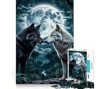 Rompecabezas de 1000 Piezas para Adolescentes Dos Lobos en el Bosque, Luna, decoración, Juguetes para ejercitar la Mente, Juegos de relajación, Regalo Divertido de Navidad (38x52cm)