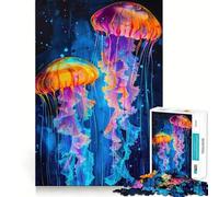 Rompecabezas de 1000 Piezas para Adolescentes Dos Medusas neón, Arte de Corte preciso, Juego Divertido para concentrarse, Tiempo de Juego Relajante, Regalo de cumpleaños (38x26cm)