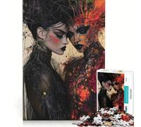 Rompecabezas de 1000 Piezas para Adolescentes Dos Mujeres vestidas de Negro y Rojo Juegos educativos Regalo de cumpleaños colección de Artistas Bellas Artes 38x26cm