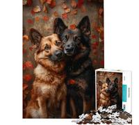 Rompecabezas de 1000 Piezas para Adolescentes Dos pastores alemanes en otoño Rompecabezas para Adultos Juegos Familiares patrón de Montaje Regalo de cumpleaños (tamaño 38x52cm)