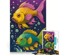 Rompecabezas de 1000 Piezas para Adolescentes Dos Peces Coloridos en Azul Profundo diseño artístico de Corte nítido Regalo para el Desarrollo cognitivo Tiempo de Juego Tranquilo decoración navideña