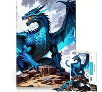Rompecabezas de 1000 Piezas para Adolescentes Dragón Azul sobre Rocas Arte de Corte preciso Juego Que estimula la Mente,Ideal para Relajarse o para Disfrutar de la Navidad 38x52cm