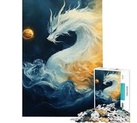 Rompecabezas de 1000 Piezas para Adolescentes Dragón Blanco Entre Nubes Juego Educativo Juguetes didácticos Obra de Arte Regalo Corte de precisión (Tamaño 50x75cm)