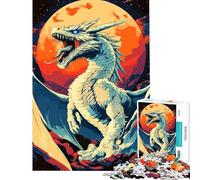 Rompecabezas de 1000 Piezas para Adolescentes Dragón Blanco rugiendo bajo la Luna Llena Desafío Educativo Decoración para el hogar Juegos educativos Apto para Mayores de 14 años (38x26cm)