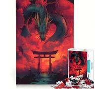 Rompecabezas de 1000 Piezas para Adolescentes: Dragón Chino y Puerta Torii, Juegos educativos, Entrena tu Cerebro y Tus Manos, colección de Artistas, Bellas Artes 38x52cm