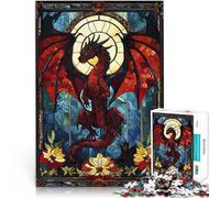 Rompecabezas de 1000 Piezas para Adolescentes Dragón de vitral Juego desafiante y Juego Familiar Decoración artística del hogar 52x38cm