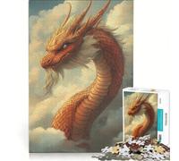 Rompecabezas de 1000 Piezas para Adolescentes Dragón Dorado Entre Nubes, Juegos Familiares, diversión en Familia, colección de Artistas, Bellas Artes 38x26cm