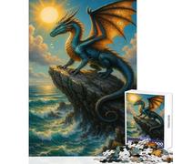 Rompecabezas de 1000 Piezas para Adolescentes Dragón en un acantilado con Vista al océano Juego Imposible Desafío difícil Decoración para el hogar Juguetes desafiantes para completar (38x26cm)
