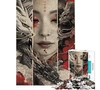 Rompecabezas de 1000 Piezas para Adolescentes Dragón Geisha Samurai Rompecabezas para Adultos Juegos relajantes Que mejoran la Memoria Ideal para cumpleaños y Navidad (tamaño 38x26cm)