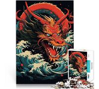 Rompecabezas de 1000 Piezas para Adolescentes Dragón japonés y Olas Competición de Velocidad de Manos Regalos de Amigo Secreto 38x26cm