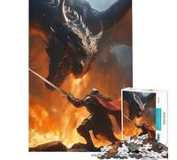 Rompecabezas de 1000 Piezas para Adolescentes Dragón luchando contra un Caballero Difícil y desafiante para la diversión Familiar Juegos Divertidos para Mayores de 14 años Juego Incluido