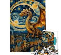 Rompecabezas de 1000 Piezas para Adolescentes Dragón sobre Paisaje Urbano Juguete antiestrés Que estimula el análisis y la lógica Tamaño 38x26cm