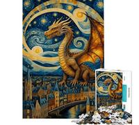 Rompecabezas de 1000 Piezas para Adolescentes Dragón sobre Paisaje Urbano Rompecabezas para Adultos Juguetes de Bricolaje Regalo de cumpleaños para Amigos y Familiares (tamaño 50x75cm)