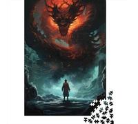 Rompecabezas De 1000 Piezas para Adolescentes Dragon Vs. Warrior Epic Fantasy Artwork Rompecabezas para Adultos Juegos Relajantes Corte De Precisión Regalos Y Cumpleaños Únicos 70x50cm/1000pcs