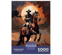 Rompecabezas De 1000 Piezas para Adolescentes Dramatic Impasto Cowboy Art Rearing Horse at Sunset Rompecabezas para Adultos Juguetes Antiestrés Difícil Difícil Desafiante De Completar 38x26cm/1000pcs