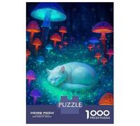 Rompecabezas De 1000 Piezas para Adolescentes Dreamy Cat in Mushroom Forest Rompecabezas Juegos Relajantes Decoración De Pared Regalos para Amigos Y Familiares 70x50cm/1000pcs