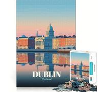 Rompecabezas de 1000 Piezas para Adolescentes Dublín Irlanda Paisaje Urbano Arte Reflejo Borde Limpio Juego de concentración Regalo Juego de Ocio Arte de Pared navideño (38x26cm)