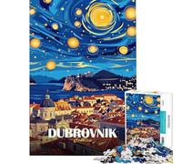 Rompecabezas de 1000 Piezas para Adolescentes Dubrovnik Croacia Noche Estrellada Rompecabezas artísticos para Adultos Juego Familiar Decoración del hogar Regalos de cumpleaños y únicos (38x52cm)