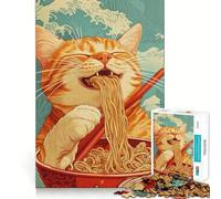 Rompecabezas de 1000 Piezas para Adolescentes El festín de Fideos del Gato,Arte de Ajuste, Juego de concentración Mental,Tiempo de Descanso,diversión, (38x52cm)