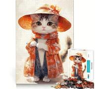 Rompecabezas de 1000 Piezas para Adolescentes El Gato con Sombrero y el Kimono Juego de concentración y diversión Ocio y Entretenimiento Decoración navideña para la Pared (50x75cm)