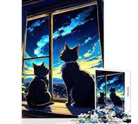 Rompecabezas de 1000 Piezas para Adolescentes El Gato Sentado en la Ventana Juguete Educativo Regalos de cumpleaños Juegos educativos Ayuda al Cerebro Ejercicio tamaño 38x26cm