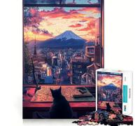 Rompecabezas de 1000 Piezas para Adolescentes El Gato y el Paisaje Urbano Juego de Bordes limpios Juguete de Desarrollo cognitivo Juego de Entretenimiento Ligero Regalo de decoración navideña 38x26cm