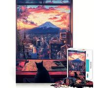 Rompecabezas de 1000 Piezas para Adolescentes El Gato y el Paisaje Urbano Juego de Bordes limpios Juguete de Desarrollo cognitivo Juego de Entretenimiento Regalo de decoración navideña (38x52cm)