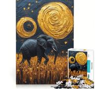 Rompecabezas de 1000 Piezas para Adolescentes: Elefante bajo un Cielo Dorado arremolinado Juguete Educativo, desafío exigente, 38x52cm