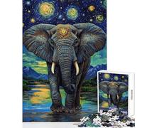 Rompecabezas de 1000 Piezas para Adolescentes Elefante bajo un Cielo Estrellado Rompecabezas Relajante difícil Ayuda a ejercitar el Cerebro (tamaño 38x52cm)