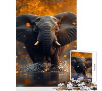 Rompecabezas de 1000 Piezas para Adolescentes Elefante Caminando por el Agua con Hojas Juguetes de Bricolaje Grandes Regalos y Juguetes Juego Educativo interacción Entre Padres e Hijos tamaño 50x75cm