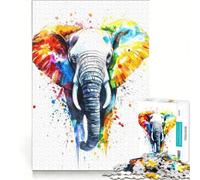 Rompecabezas de 1000 Piezas para Adolescentes: Elefante Colorido en Acuarela, Juego práctico, Mejora la Memoria, cumpleaños y Navidad 38x52cm
