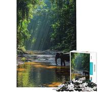 Rompecabezas de 1000 Piezas para Adolescentes Elefante en el río de la Jungla Rompecabezas para ejercitar la Mente Regalo de cumpleaños único para Navidad (tamaño 38x52cm)