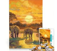 Rompecabezas de 1000 Piezas para Adolescentes: Elefantes, Puesta de Sol en África, Juegos relajantes, desafiantes para completar, Que mejoran el Amor Entre Parejas 38x26cm