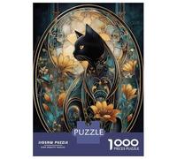 Rompecabezas De 1000 Piezas para Adolescentes Elegant Black Cat Art Nouveau Rompecabezas para Adolescentes Juego Práctico Desafío Difícil Oferta como Regalo para Toda La Familia 38x26cm/1000pcs