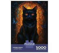 Rompecabezas De 1000 Piezas para Adolescentes Elegant Black Cat with Butterflies Rompecabezas para Adolescentes Juguetes Antiestrés Regalos para Mujeres Regalos para Reducir El Estrés 38x26cm/1000pcs
