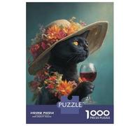 Rompecabezas De 1000 Piezas para Adolescentes Elegant Black Cat with Wine Rompecabezas para Adultos Juguetes DIY Pero Divertidos Y Humorísticos Cumpleaños 38x26cm/1000pcs