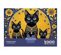 Rompecabezas De 1000 Piezas para Adolescentes Elegant Black Cats with Sunflowers Rompecabezas para Adultos Juguetes DIY para La Diversión Familiar para Cumpleaños, Navidad 38x26cm/1000pcs