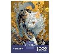 Rompecabezas De 1000 Piezas para Adolescentes Elegant Cat Art with Floral Accents Rompecabezas para Adultos Juego De Ingenio Ensamblaje De Patrones Desafiante De Completar 38x26cm/1000pcs