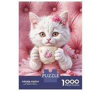 Rompecabezas De 1000 Piezas para Adolescentes Elegant Cat with Tea Cup Rompecabezas para Adolescentes Juegos Relajantes Montaje De Patrones Regalos para Amigos Y Familiares 38x26cm/1000pcs