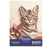 Rompecabezas De 1000 Piezas para Adolescentes Elegant Papercut Cat with Rose Rompecabezas para Adultos Juego Práctico Mejora La Memoria para Cumpleaños, Navidad 38x26cm/1000pcs