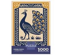 Rompecabezas De 1000 Piezas Para Adolescentes Elegant Peacock Illustration with Decorative Border Rompecabezas Para Adultos Juegos Divertidos Regalos Para Mujeres Desafiantes De Completar 52x38cm/1000