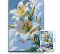 Rompecabezas de 1000 Piezas para Adolescentes, Elegantes Lirios Blancos contra un Fondo de Cielo, Acogedor y Relajante, Divertido, Ajuste, Juguete de Alta precisión, tamaño 50x75cm